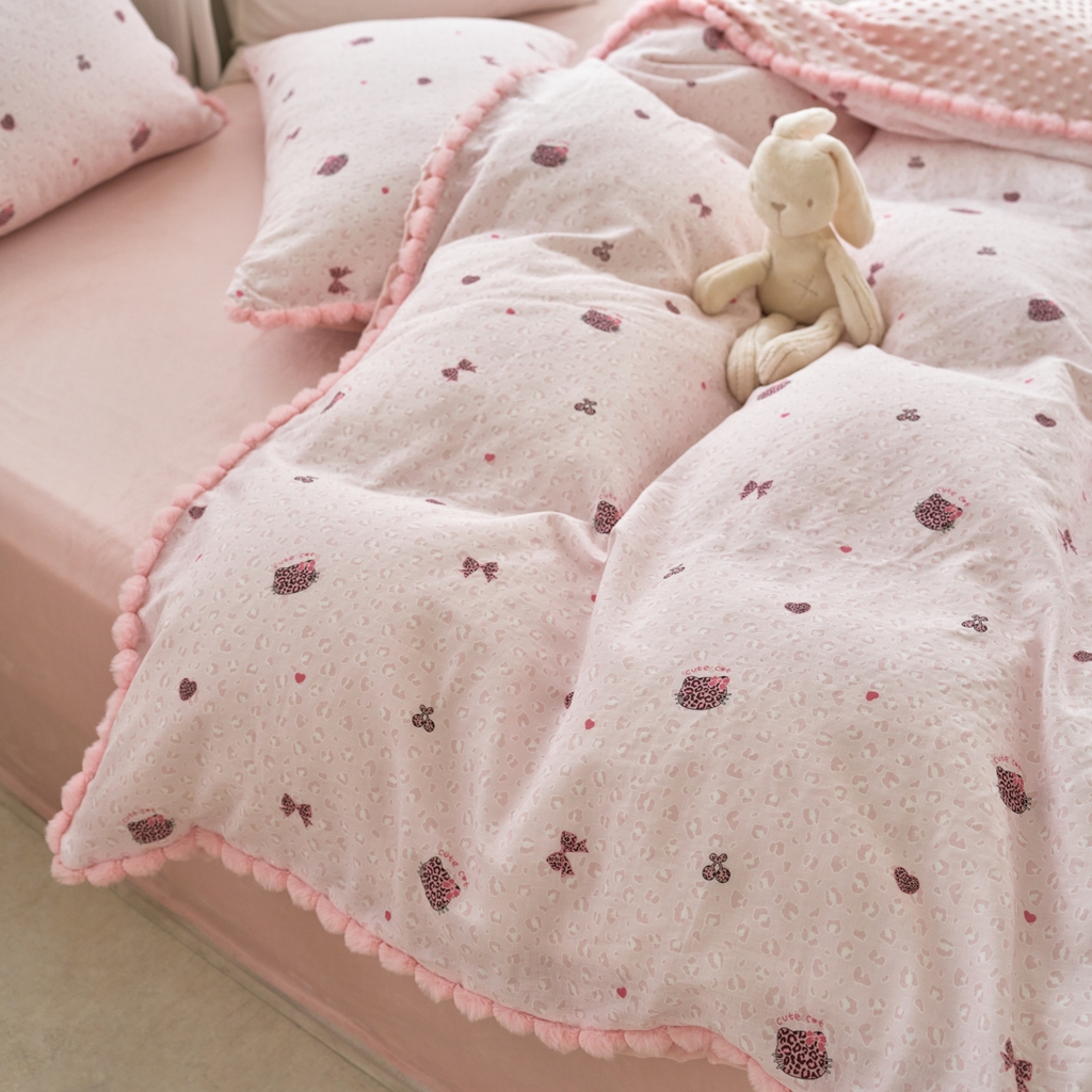 91家纺网 家纺一手货源 找家纺 （总）洋铭区（原狠狠爱） 2025新款秋冬毛绒球双层纱+豆豆绒四件套系列