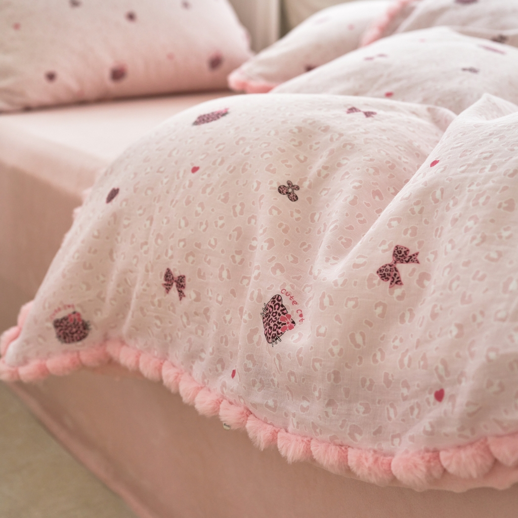 91家纺网 家纺一手货源 找家纺 （总）洋铭区（原狠狠爱） 2025新款秋冬毛绒球双层纱+豆豆绒四件套系列