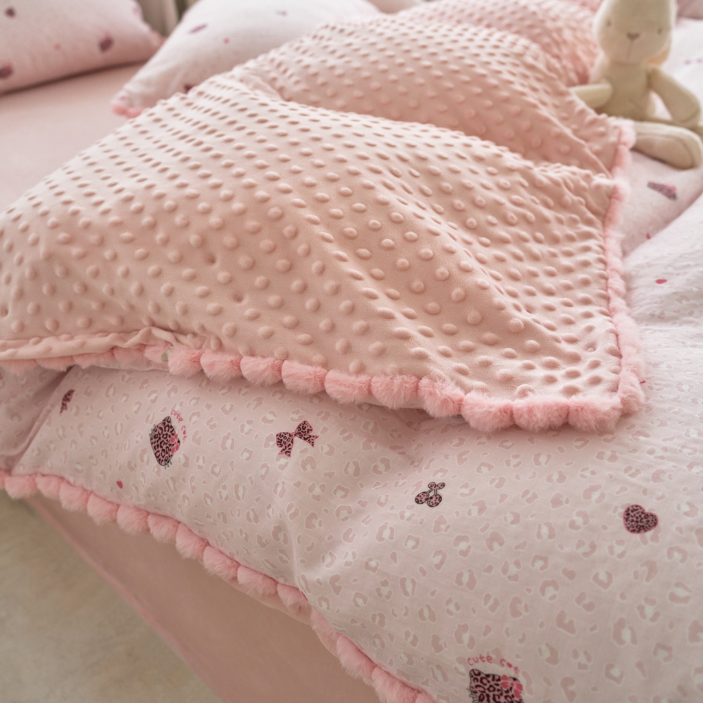 91家纺网 家纺一手货源 找家纺 （总）洋铭区（原狠狠爱） 2025新款秋冬毛绒球双层纱+豆豆绒四件套系列