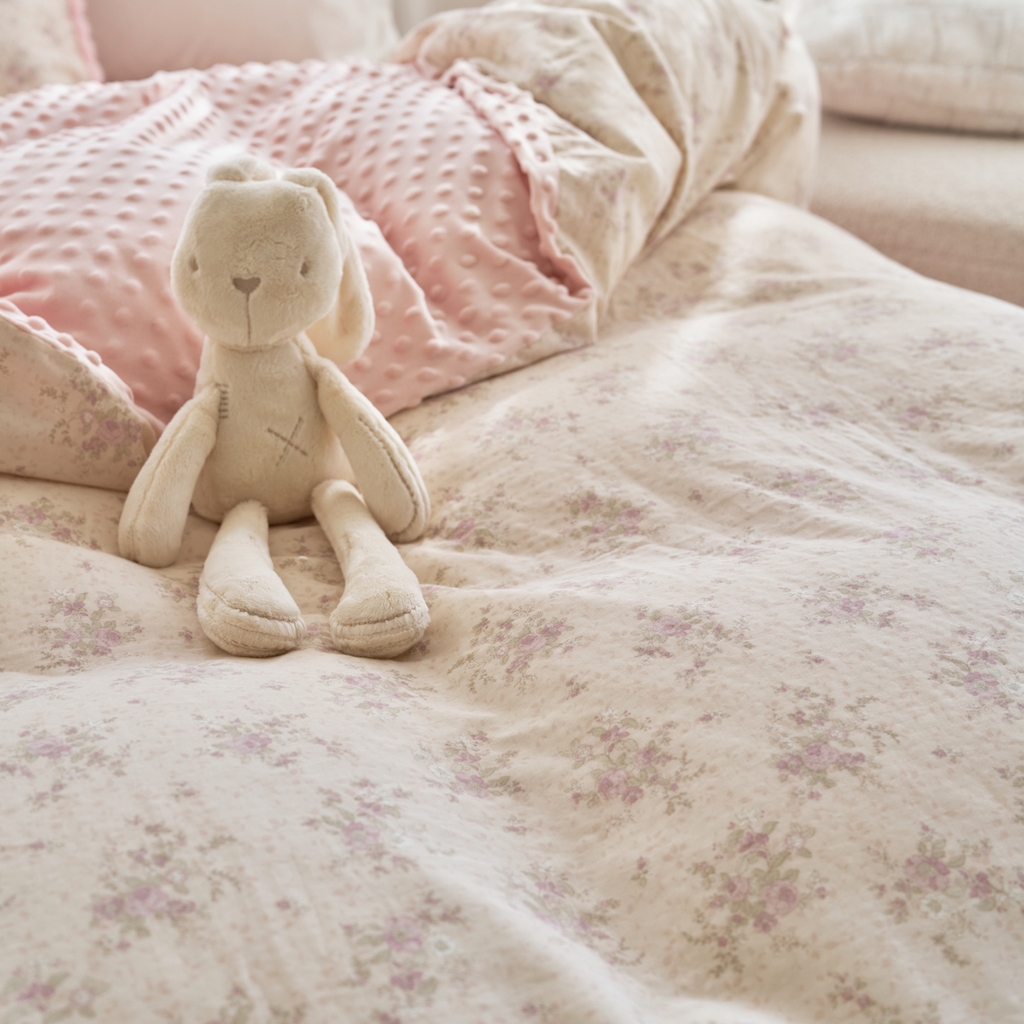 91家纺网 家纺一手货源 找家纺 洋铭区（原狠狠爱） 2025新款秋冬毛绒球双层纱+豆豆绒四件套系列 黛雅紫花