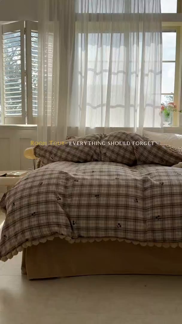 91家纺网 家纺一手货源 找家纺 洋铭区（原狠狠爱） 2025新款秋冬毛绒球双层纱+豆豆绒四件套系列 棕格果果