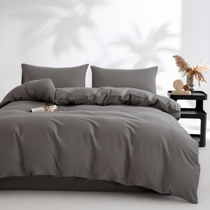 91家纺网 家纺一手货源 找家纺 寝柔家纺 2025新款60S纯色长绒棉磨毛素色四件套床单床笠款 碳木灰