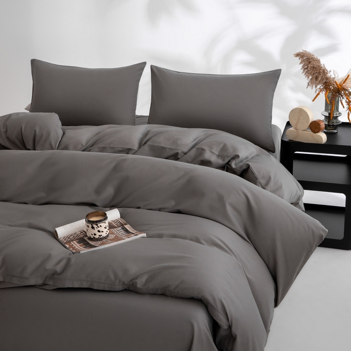 91家纺网 家纺一手货源 找家纺 寝柔家纺 2025新款60S纯色长绒棉磨毛素色四件套床单床笠款 碳木灰