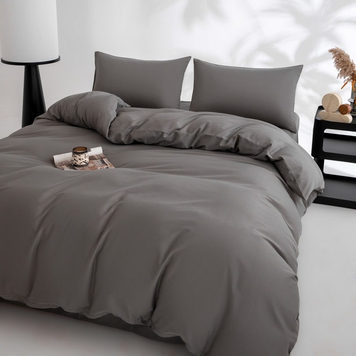 91家纺网 家纺一手货源 找家纺 寝柔家纺 2025新款60S纯色长绒棉磨毛素色四件套床单床笠款 碳木灰