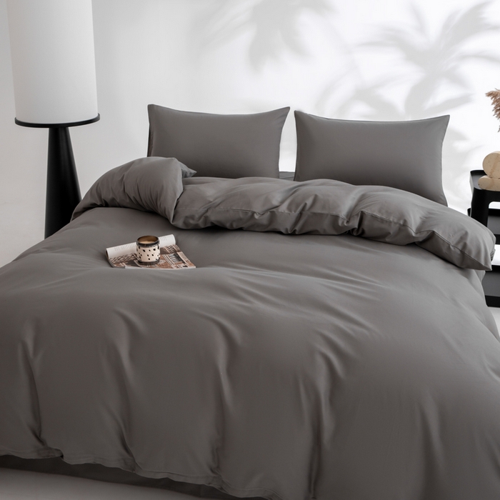 91家纺网 家纺一手货源 找家纺 寝柔家纺 2025新款60S纯色长绒棉磨毛素色四件套床单床笠款 碳木灰