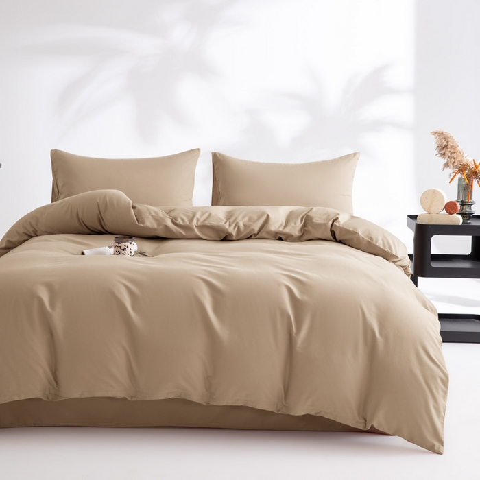 91家纺网 家纺一手货源 找家纺 寝柔家纺 2025新款60S纯色长绒棉磨毛素色四件套床单床笠款 杏驼