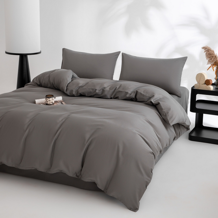 91家纺网 家纺一手货源 找家纺 寝柔家纺 2025新款60S纯色长绒棉磨毛素色四件套床单床笠款 碳木灰