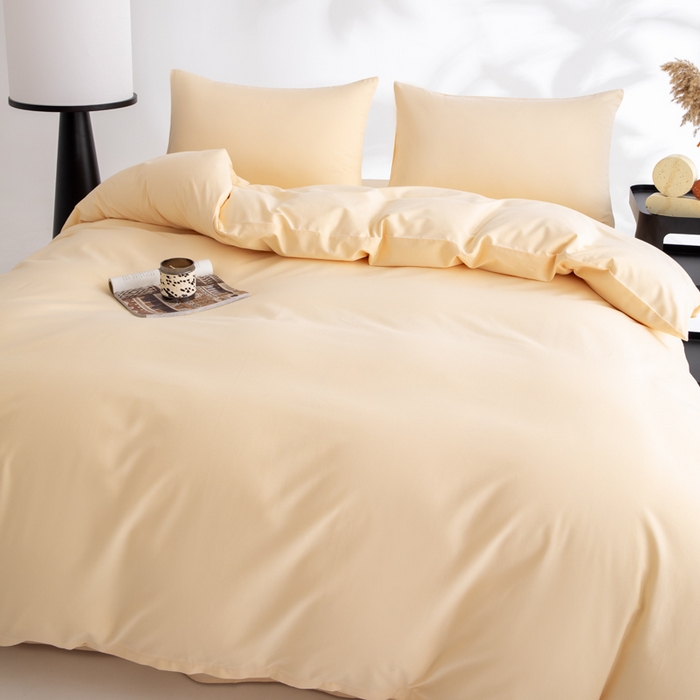 91家纺网 家纺一手货源 找家纺 寝柔家纺 2025新款60S纯色长绒棉磨毛素色四件套床单床笠款 奶霜黄