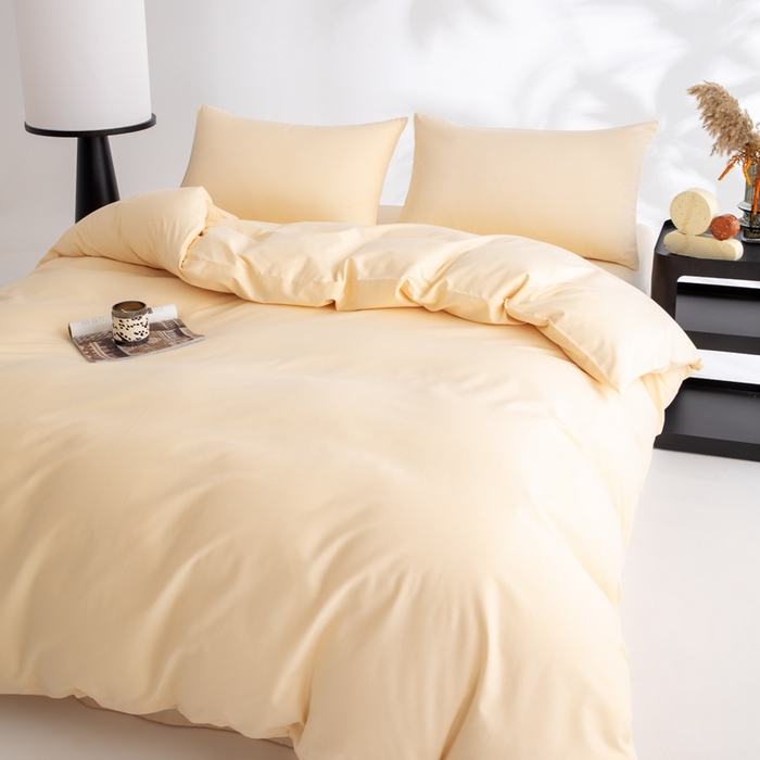91家纺网 家纺一手货源 找家纺 寝柔家纺 2025新款60S纯色长绒棉磨毛素色四件套床单床笠款 奶霜黄