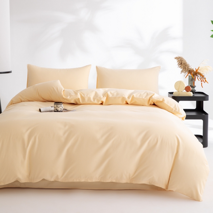 91家纺网 家纺一手货源 找家纺 寝柔家纺 2025新款60S纯色长绒棉磨毛素色四件套床单床笠款 奶霜黄
