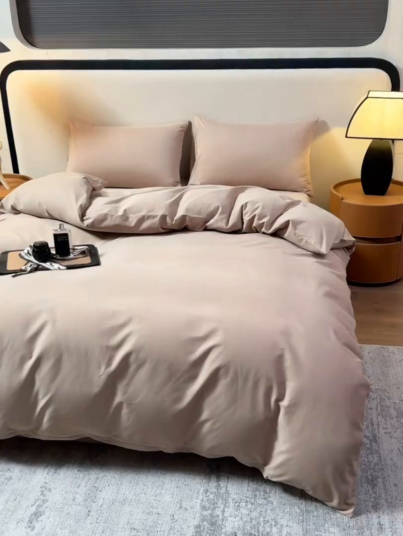 91家纺网 家纺一手货源 找家纺 （总）寝柔家纺 2025新款60S纯色长绒棉磨毛素色四件套床单床笠款