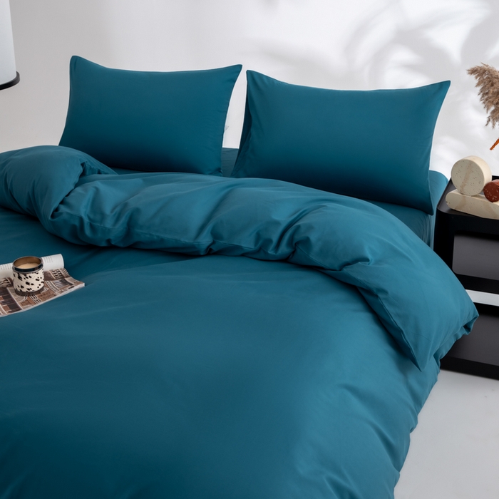 91家纺网 家纺一手货源 找家纺 寝柔家纺 2025新款60S纯色长绒棉磨毛素色四件套床单床笠款 午夜蓝