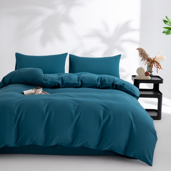 91家纺网 家纺一手货源 找家纺 寝柔家纺 2025新款60S纯色长绒棉磨毛素色四件套床单床笠款 午夜蓝