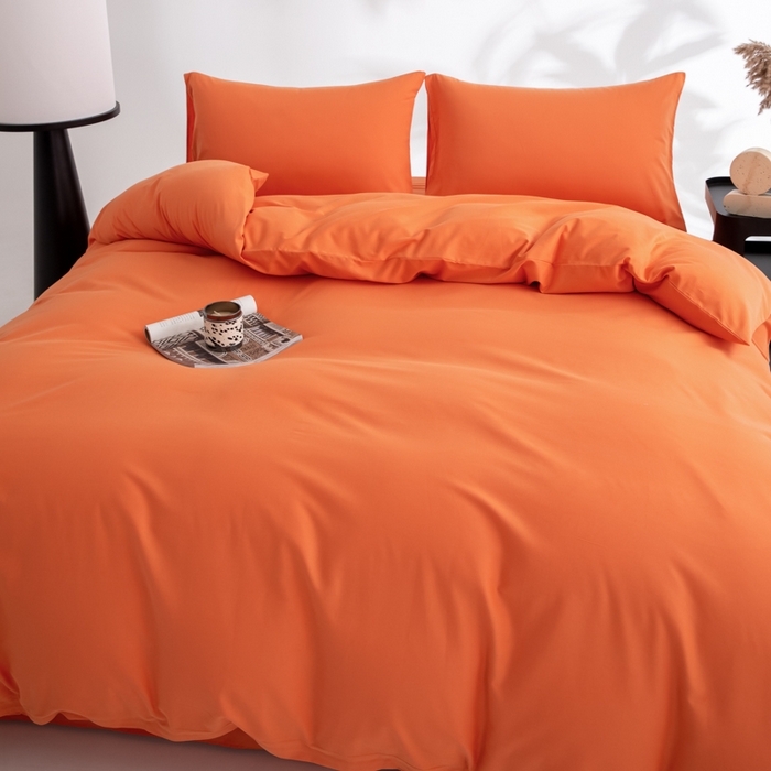 91家纺网 家纺一手货源 找家纺 寝柔家纺 2025新款60S纯色长绒棉磨毛素色四件套床单床笠款 暖橙