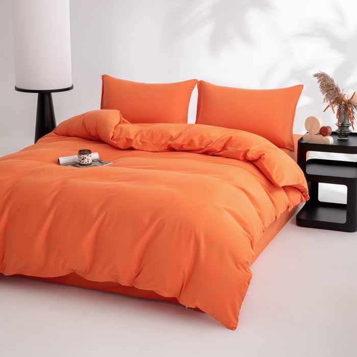 91家纺网 家纺一手货源 找家纺 寝柔家纺 2025新款60S纯色长绒棉磨毛素色四件套床单床笠款 暖橙