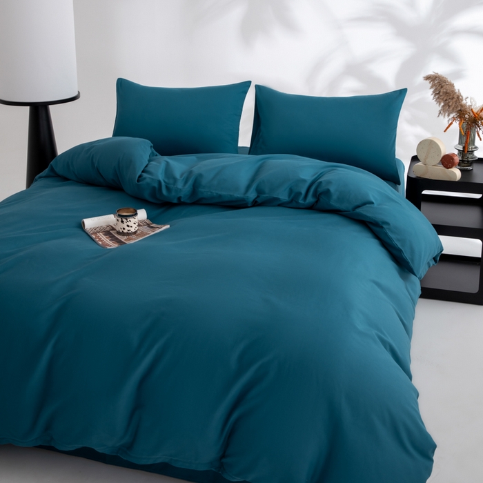 91家纺网 家纺一手货源 找家纺 寝柔家纺 2025新款60S纯色长绒棉磨毛素色四件套床单床笠款 午夜蓝