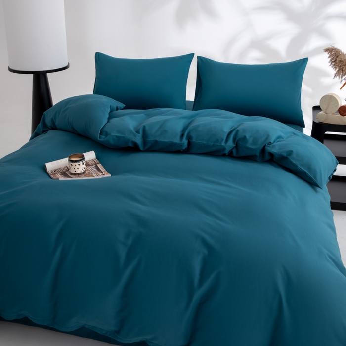 91家纺网 家纺一手货源 找家纺 寝柔家纺 2025新款60S纯色长绒棉磨毛素色四件套床单床笠款 午夜蓝