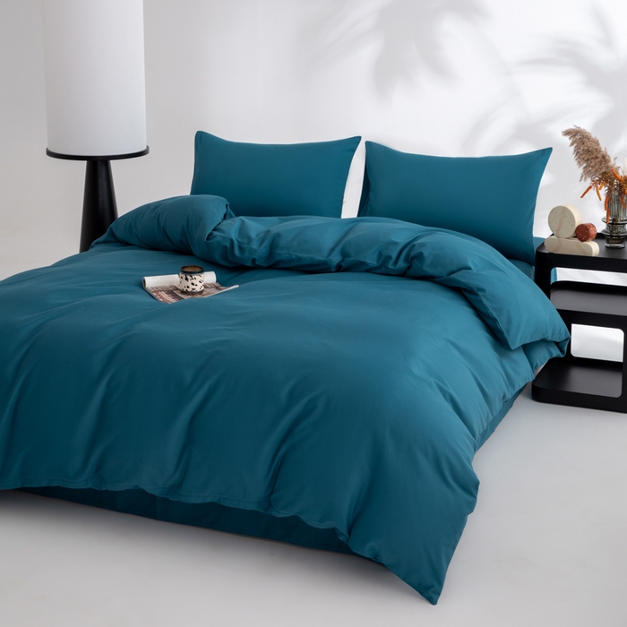 91家纺网 家纺一手货源 找家纺 寝柔家纺 2025新款60S纯色长绒棉磨毛素色四件套床单床笠款 午夜蓝