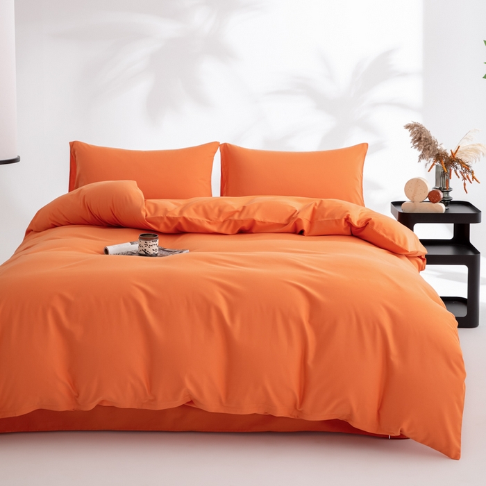91家纺网 家纺一手货源 找家纺 寝柔家纺 2025新款60S纯色长绒棉磨毛素色四件套床单床笠款 暖橙