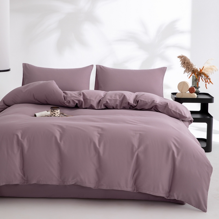 91家纺网 家纺一手货源 找家纺 寝柔家纺 2025新款60S纯色长绒棉磨毛素色四件套床单床笠款 魅力紫