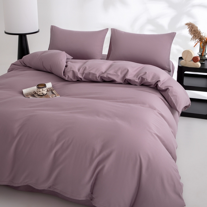 91家纺网 家纺一手货源 找家纺 寝柔家纺 2025新款60S纯色长绒棉磨毛素色四件套床单床笠款 魅力紫