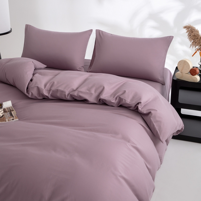 91家纺网 家纺一手货源 找家纺 寝柔家纺 2025新款60S纯色长绒棉磨毛素色四件套床单床笠款 魅力紫