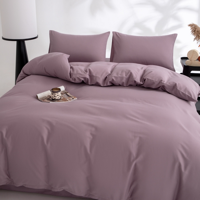 91家纺网 家纺一手货源 找家纺 寝柔家纺 2025新款60S纯色长绒棉磨毛素色四件套床单床笠款 魅力紫