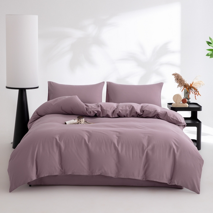 寝柔家纺 2025新款60S纯色长绒棉磨毛素色四件套床单床笠款 魅力紫