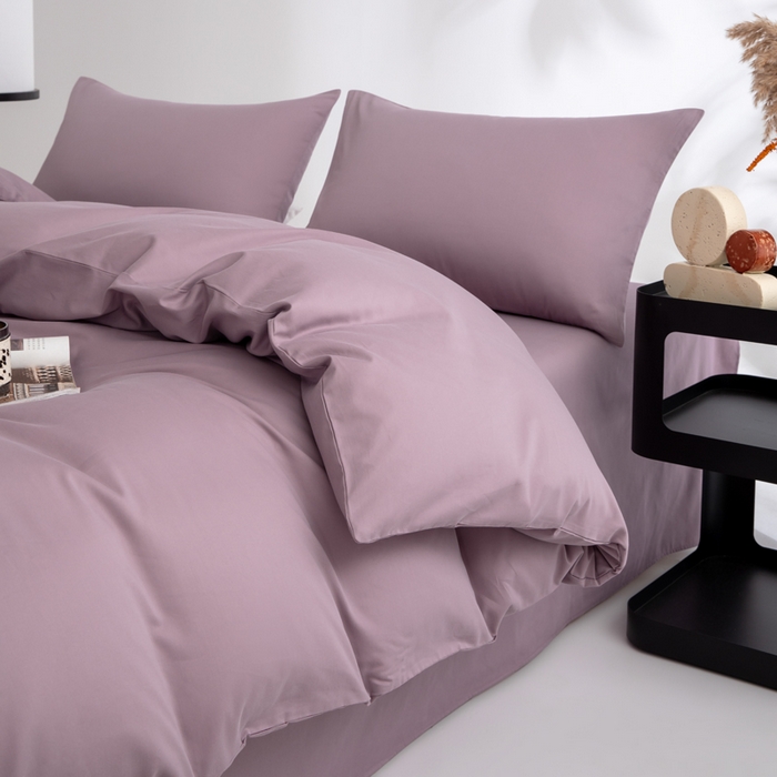 91家纺网 家纺一手货源 找家纺 寝柔家纺 2025新款60S纯色长绒棉磨毛素色四件套床单床笠款 魅力紫
