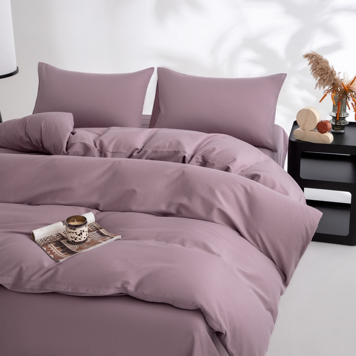 91家纺网 家纺一手货源 找家纺 寝柔家纺 2025新款60S纯色长绒棉磨毛素色四件套床单床笠款 魅力紫