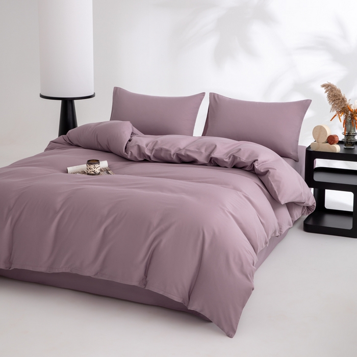 91家纺网 家纺一手货源 找家纺 寝柔家纺 2025新款60S纯色长绒棉磨毛素色四件套床单床笠款 魅力紫