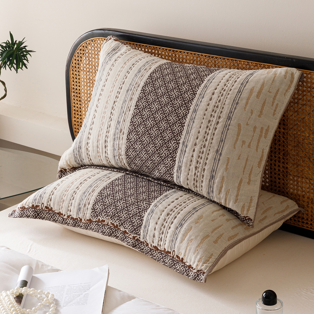 爱港家纺 2025新款全棉巴恩风纱布枕巾 隔热 耐脏，防滑 楼兰