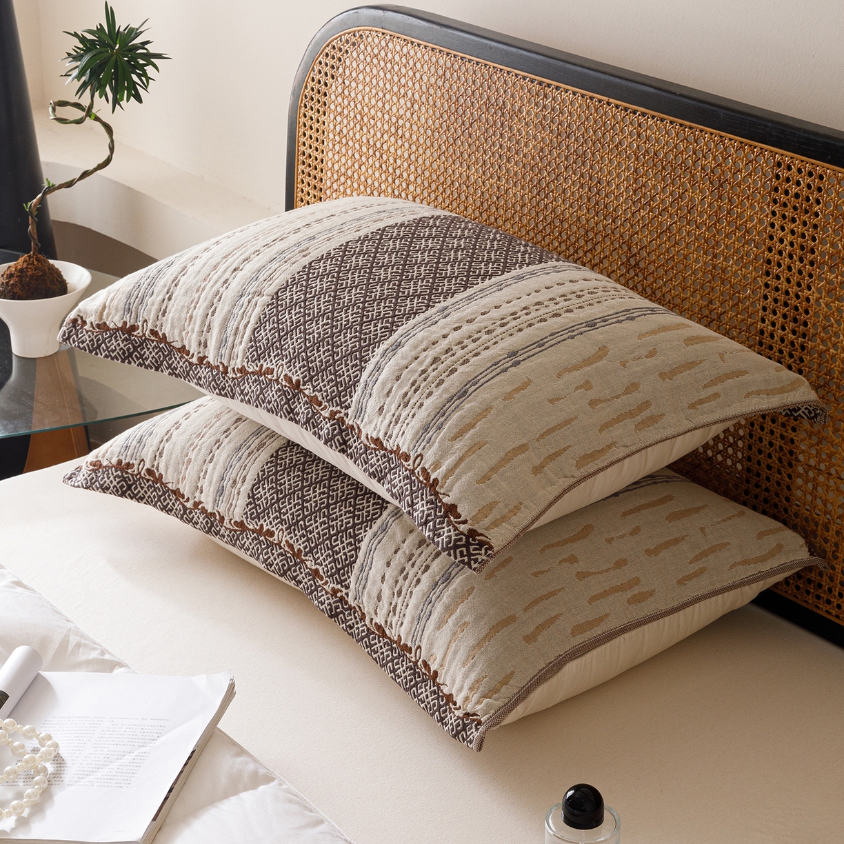 91家纺网 家纺一手货源 找家纺 爱港家纺 2025新款全棉巴恩风纱布枕巾 隔热 耐脏，防滑 楼兰