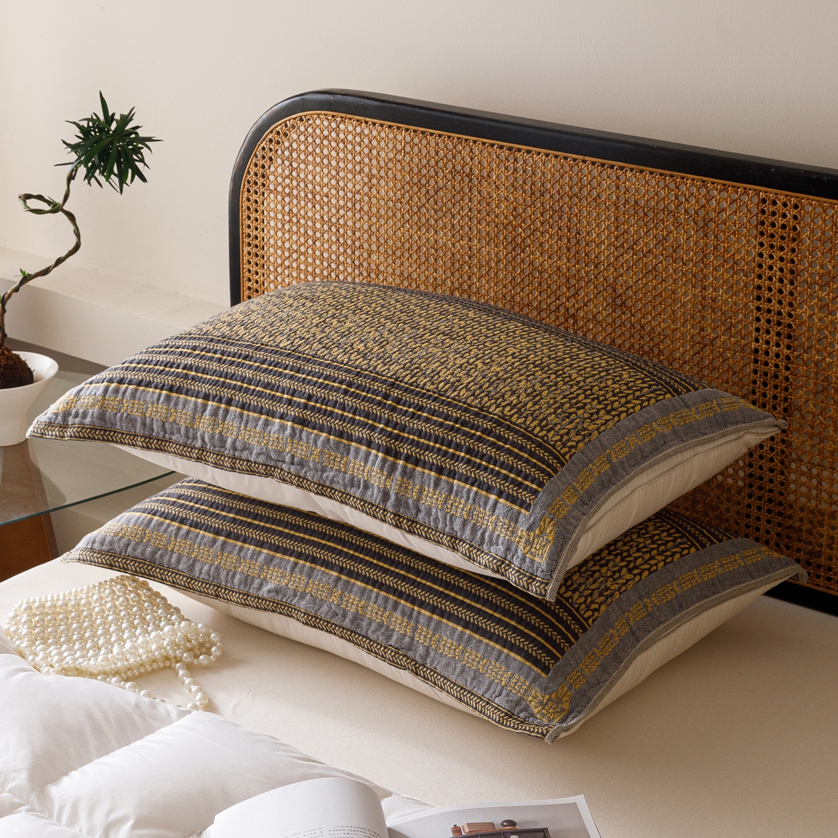 91家纺网 家纺一手货源 找家纺 爱港家纺 2025新款全棉巴恩风纱布枕巾 隔热 耐脏，防滑 麦城