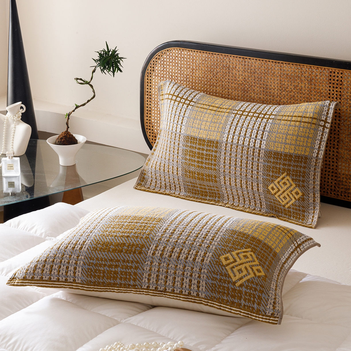 91家纺网 家纺一手货源 找家纺 爱港家纺 2025新款全棉巴恩风纱布枕巾 隔热 耐脏，防滑 那曲