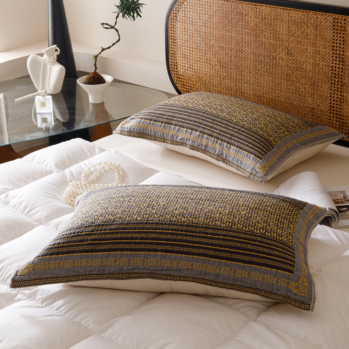 91家纺网 家纺一手货源 找家纺 爱港家纺 2025新款全棉巴恩风纱布枕巾 隔热 耐脏，防滑 麦城