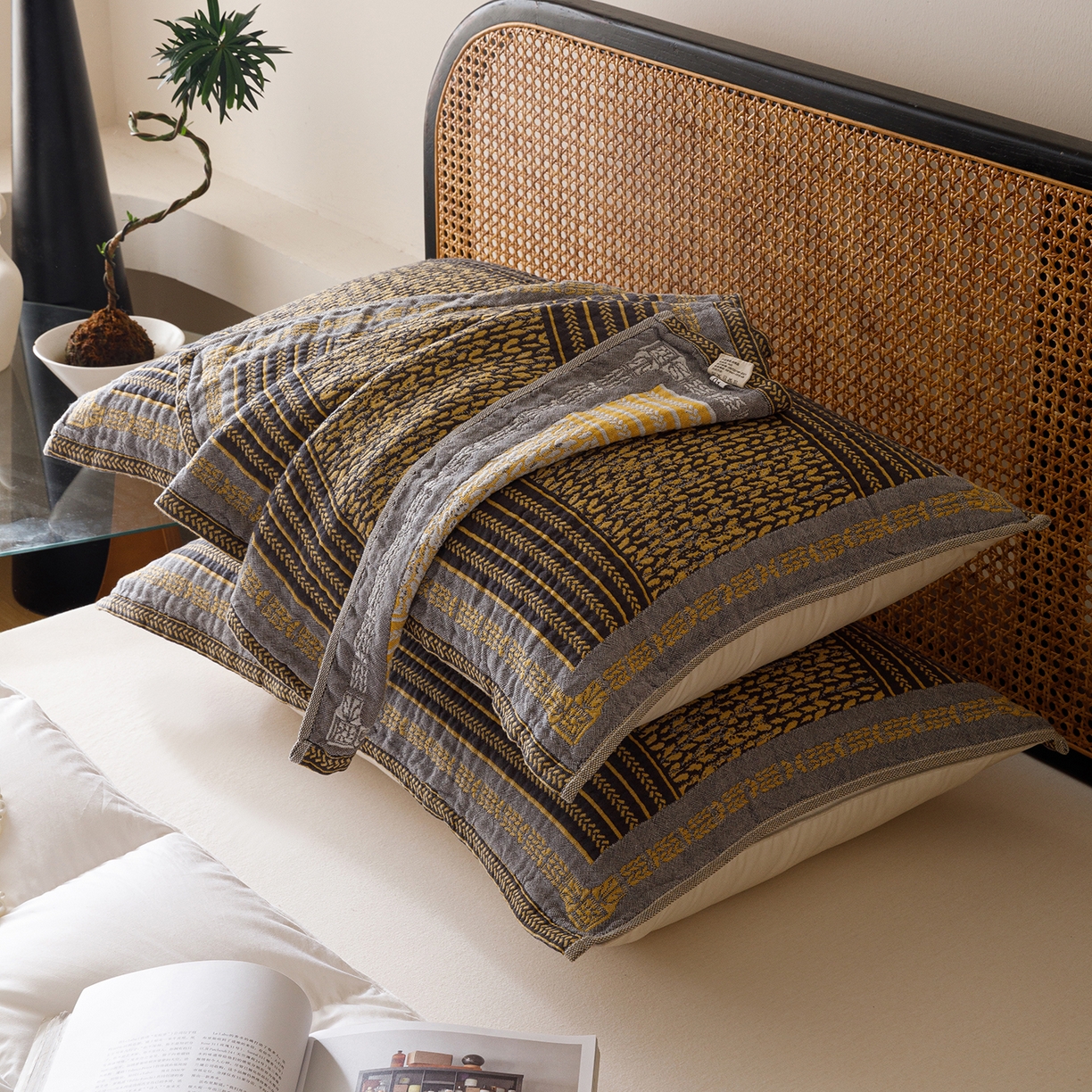 91家纺网 家纺一手货源 找家纺 爱港家纺 2025新款全棉巴恩风纱布枕巾 隔热 耐脏，防滑 麦城