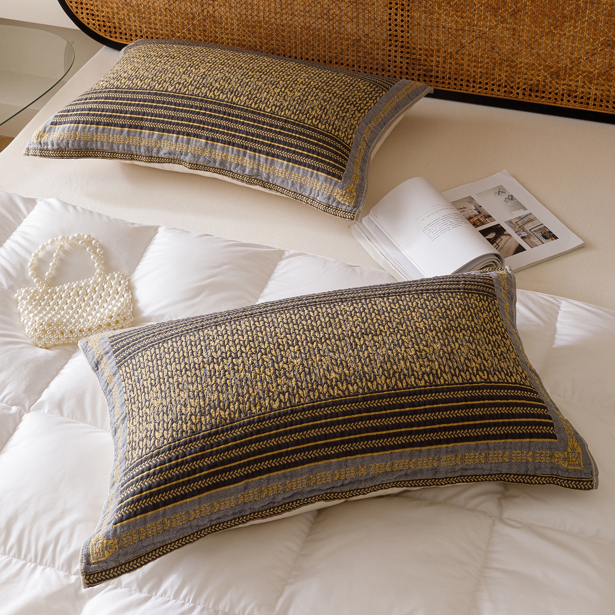 91家纺网 家纺一手货源 找家纺 爱港家纺 2025新款全棉巴恩风纱布枕巾 隔热 耐脏，防滑 麦城