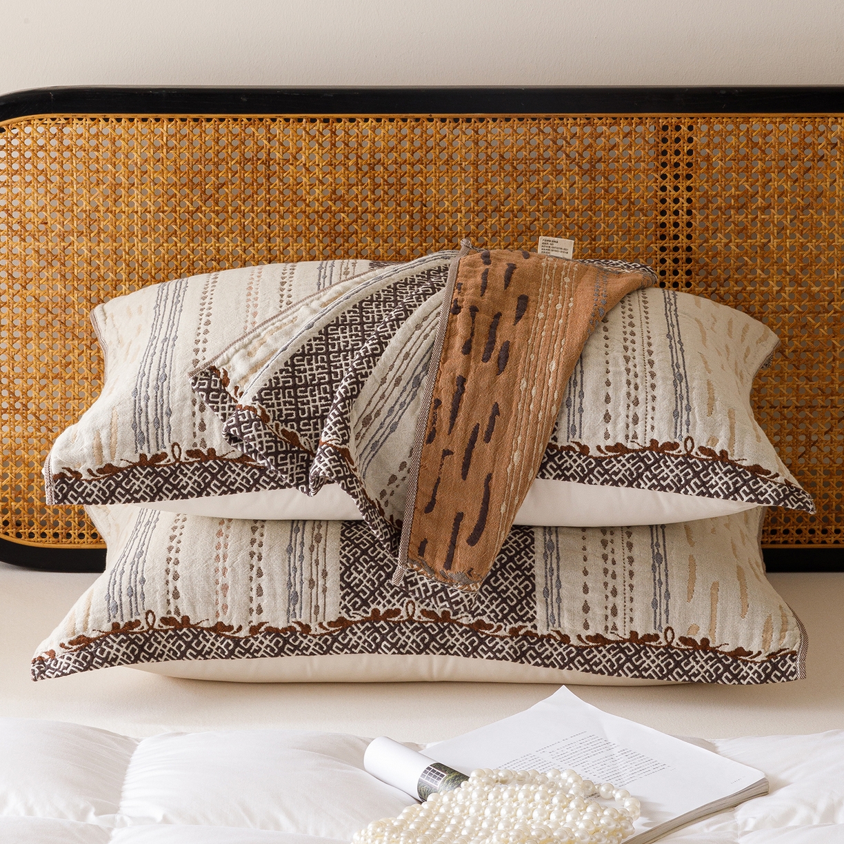 91家纺网 家纺一手货源 找家纺 爱港家纺 2025新款全棉巴恩风纱布枕巾 隔热 耐脏，防滑 楼兰