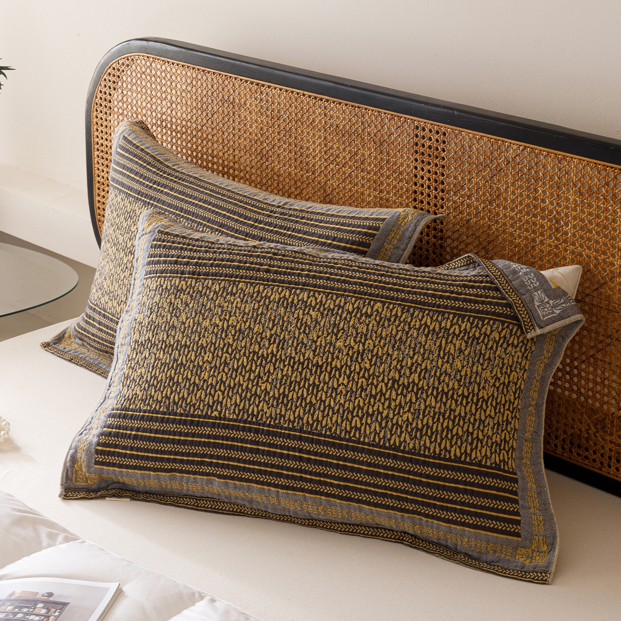 91家纺网 家纺一手货源 找家纺 爱港家纺 2025新款全棉巴恩风纱布枕巾 隔热 耐脏，防滑 麦城