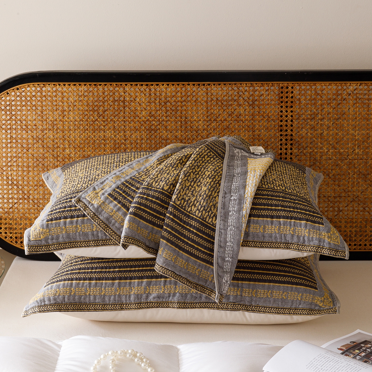 91家纺网 家纺一手货源 找家纺 爱港家纺 2025新款全棉巴恩风纱布枕巾 隔热 耐脏，防滑 麦城