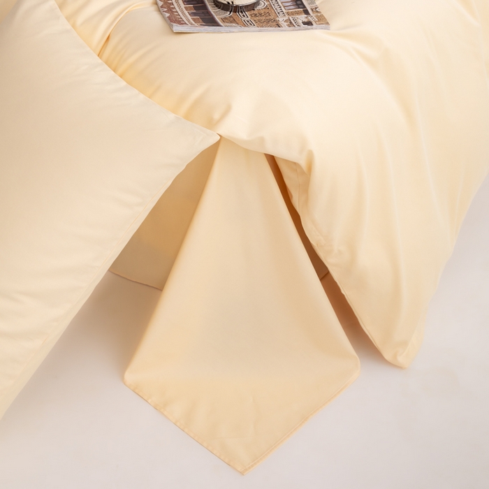 91家纺网 家纺一手货源 找家纺 寝柔家纺 2025新款60S全棉磨毛纯色纯棉长绒棉被套单双人床 奶霜黄