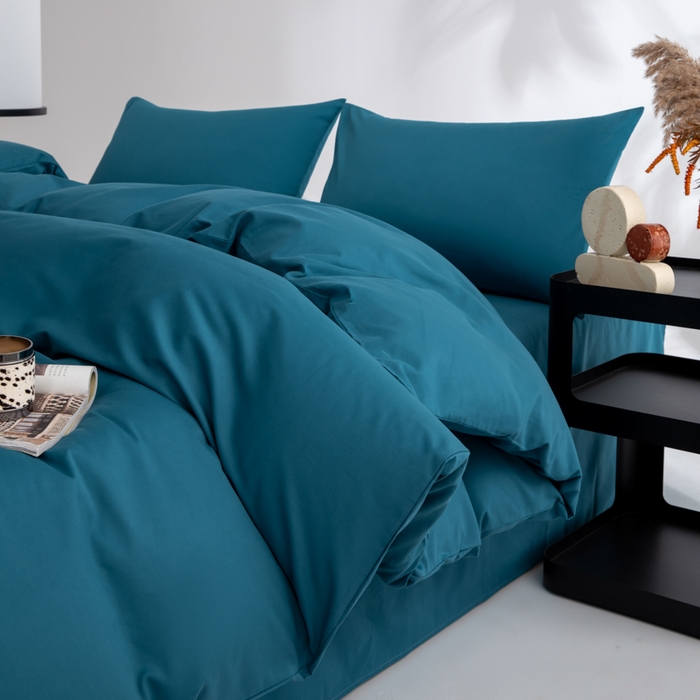 91家纺网 家纺一手货源 找家纺 寝柔家纺 2025新款60S全棉磨毛纯色纯棉长绒棉被套单双人床 午夜蓝