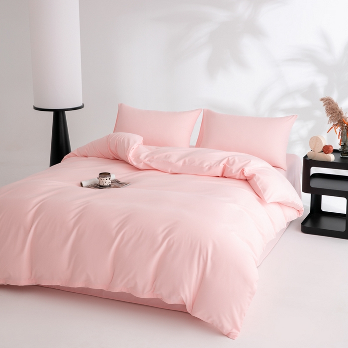 91家纺网 家纺一手货源 找家纺 寝柔家纺 2025新款60S全棉磨毛纯色纯棉长绒棉被套单双人床 少女粉