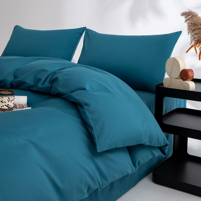 91家纺网 家纺一手货源 找家纺 寝柔家纺 2025新款60S全棉磨毛纯色纯棉长绒棉被套单双人床 午夜蓝