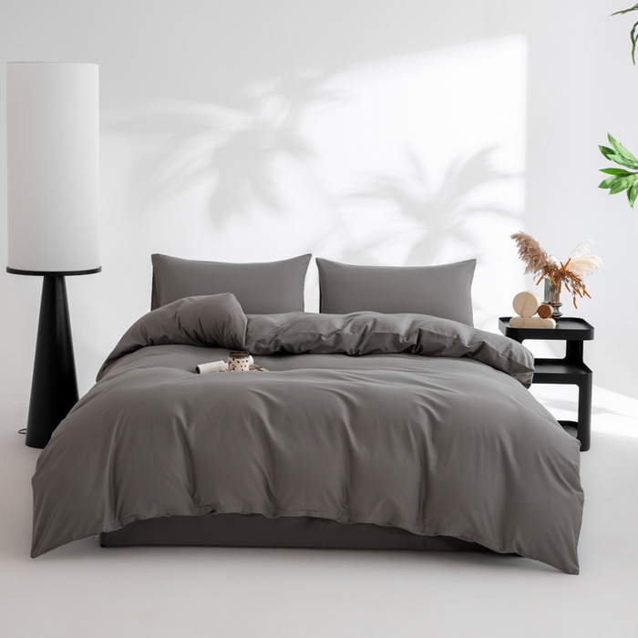 91家纺网 家纺一手货源 找家纺 寝柔家纺 2025新款60S全棉磨毛纯色纯棉长绒棉被套单双人床 碳木灰