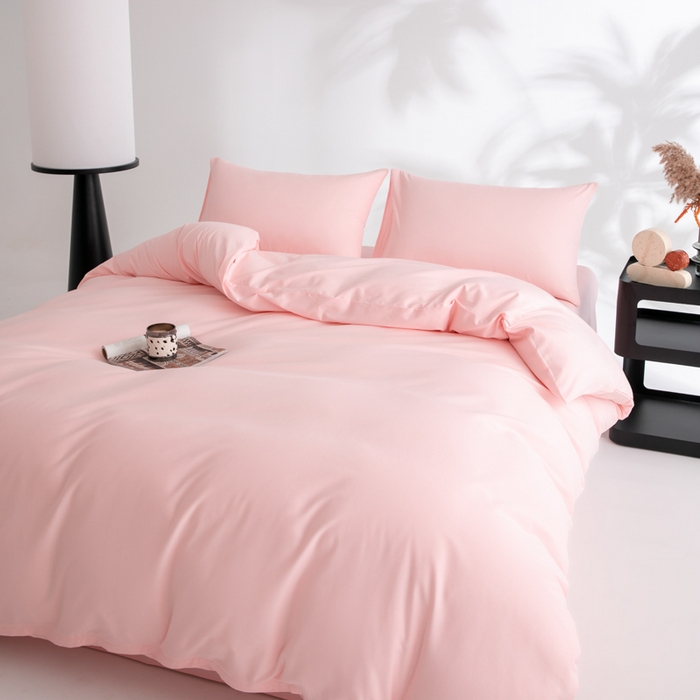 91家纺网 家纺一手货源 找家纺 寝柔家纺 2025新款60S全棉磨毛纯色纯棉长绒棉被套单双人床 少女粉