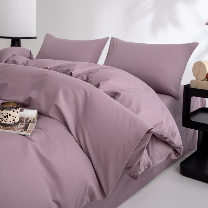91家纺网 家纺一手货源 找家纺 寝柔家纺 2025新款60S全棉磨毛纯色纯棉长绒棉被套单双人床 魅力紫