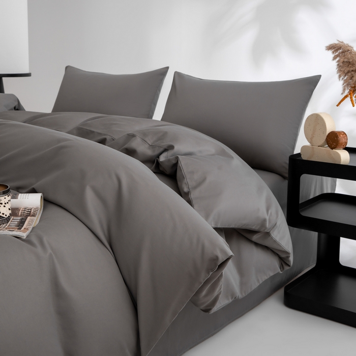 91家纺网 家纺一手货源 找家纺 寝柔家纺 2025新款60S全棉磨毛纯色纯棉长绒棉被套单双人床 碳木灰