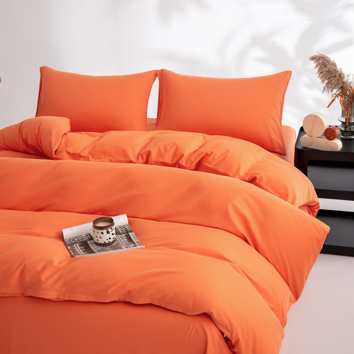 91家纺网 家纺一手货源 找家纺 寝柔家纺 2025新款60S全棉磨毛纯色纯棉长绒棉被套单双人床 暖橙